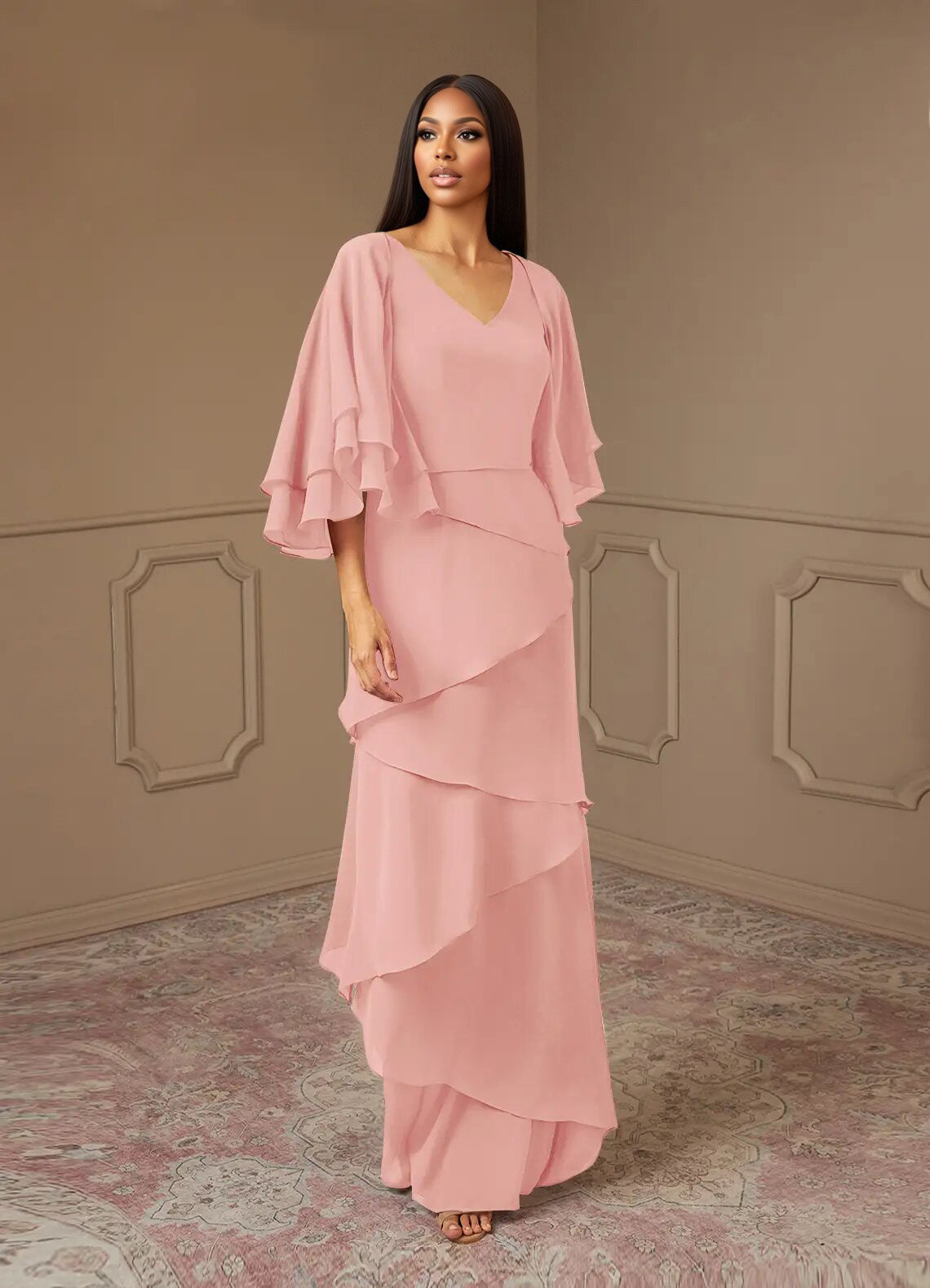 Augday OHara A-Line V-Neck Chiffon Dress