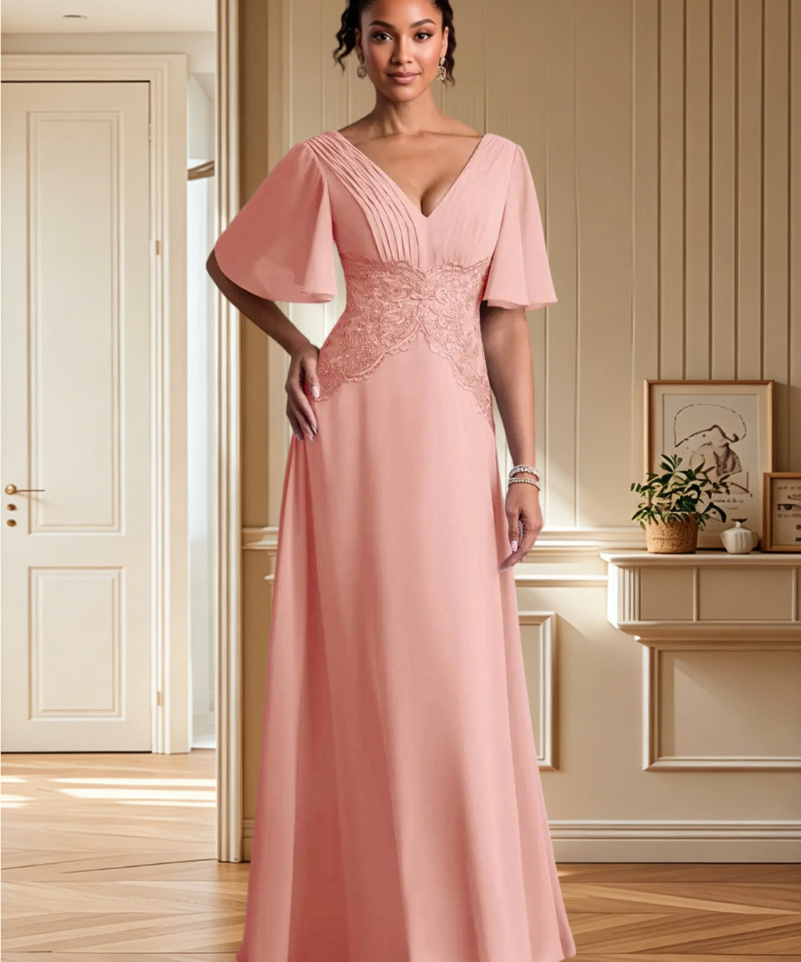 Augday Milliat A-Line Lace Chiffon Dress