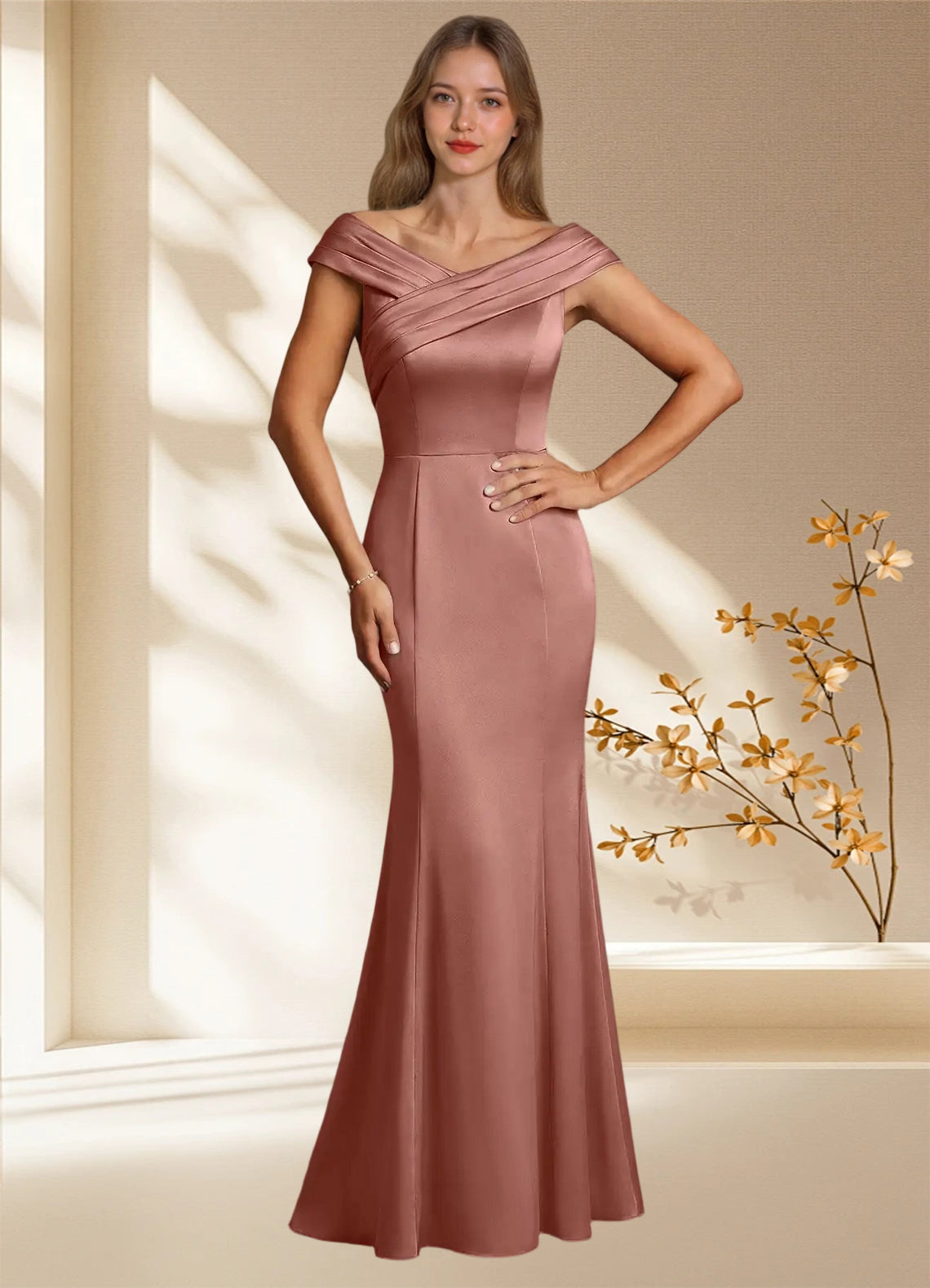 Augday Aberdeen Sheath Pleated Stretch Satin Dress