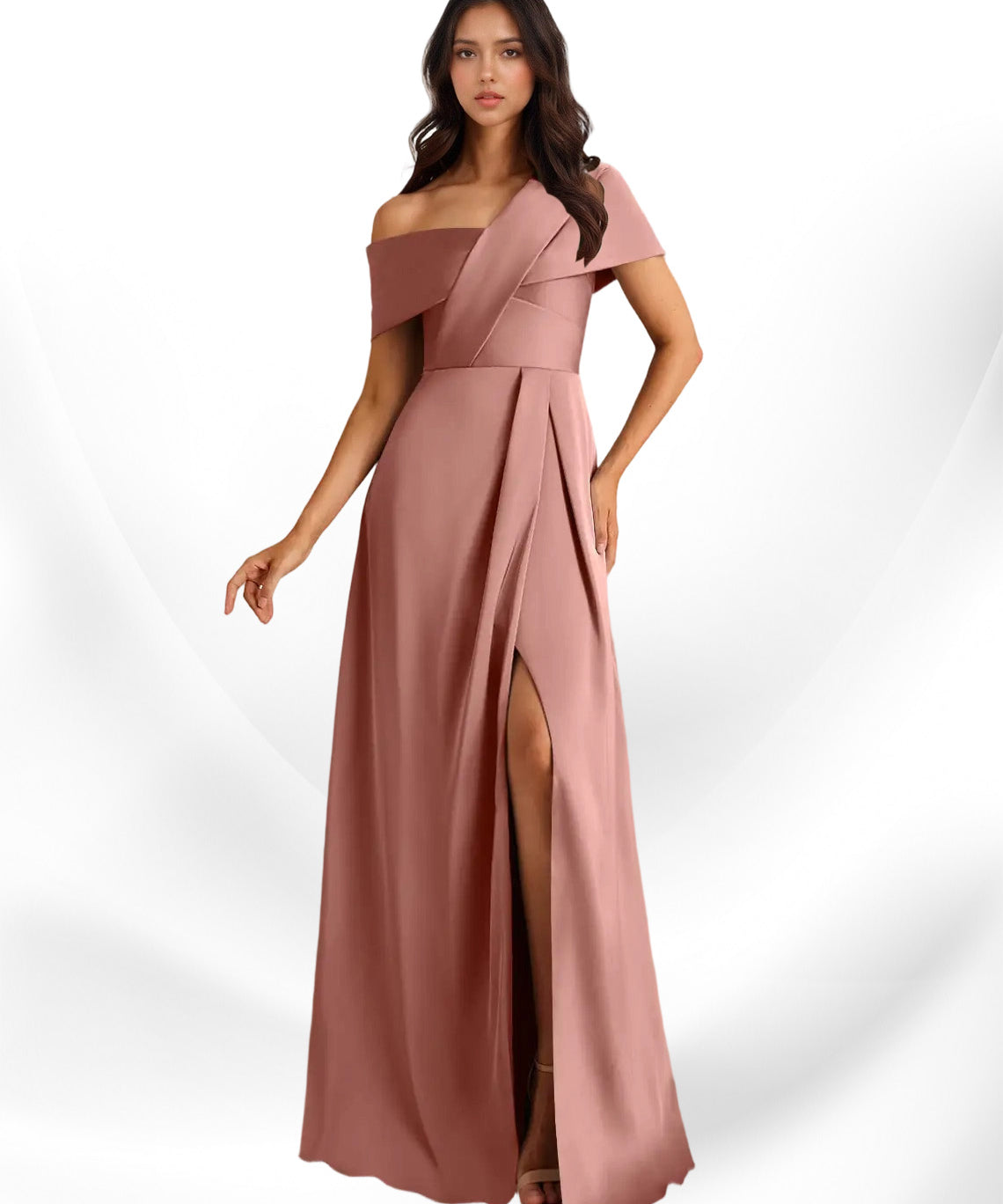 Augday Milton A-Line Pleated Stretch Satin Dress
