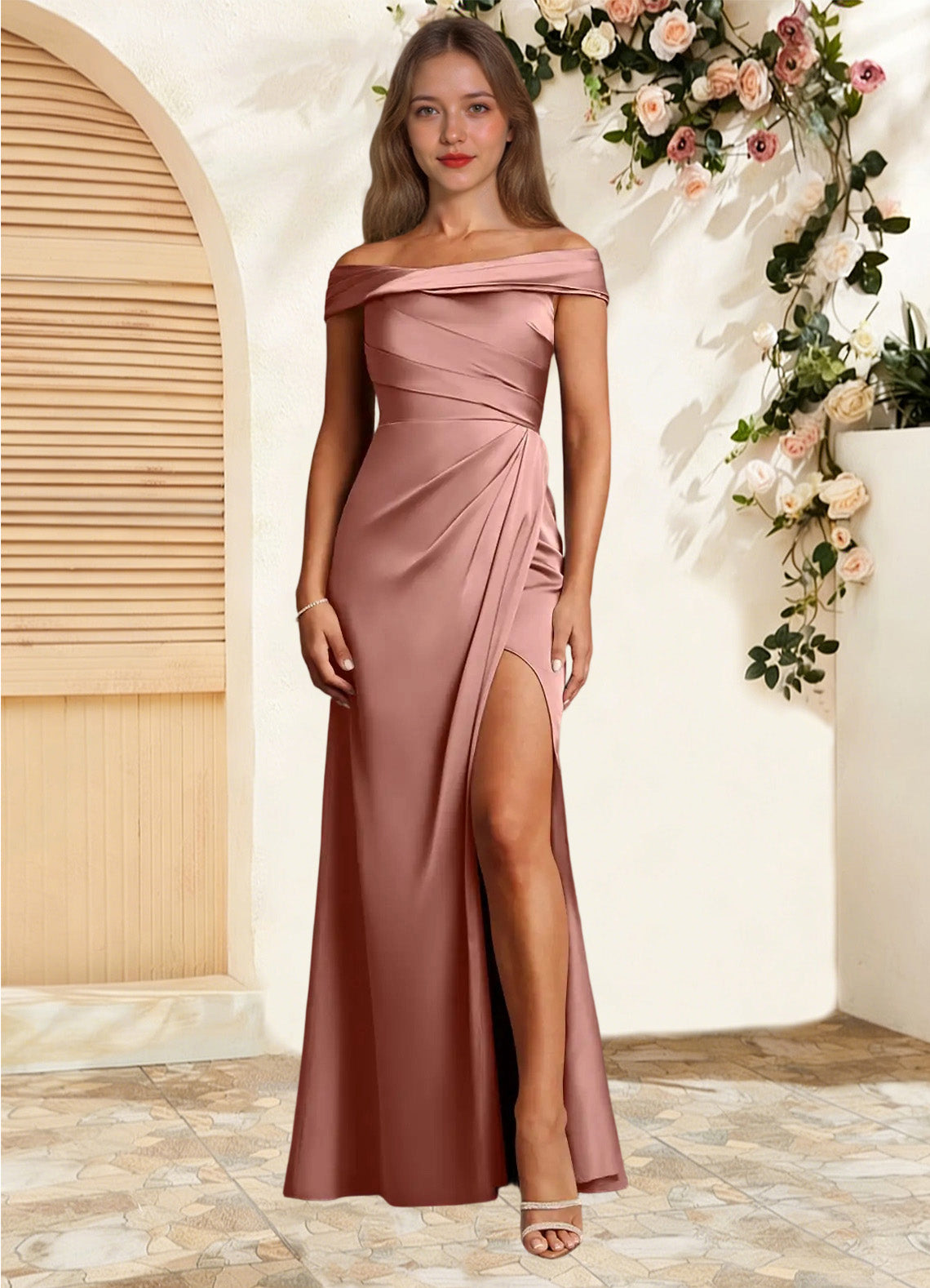 Augday Bedford Sheath Pleated Stretch Satin Dress