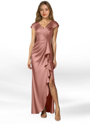 Augday Anderson A-Line Pleated Stretch Satin Dress