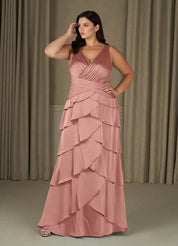 Augday Viola A-Line Pleated Stretch Satin Dress Plus Size