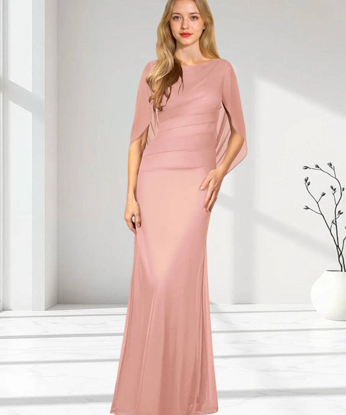 Augday Belladonna Mermaid Scoop Pleated Mesh Dress