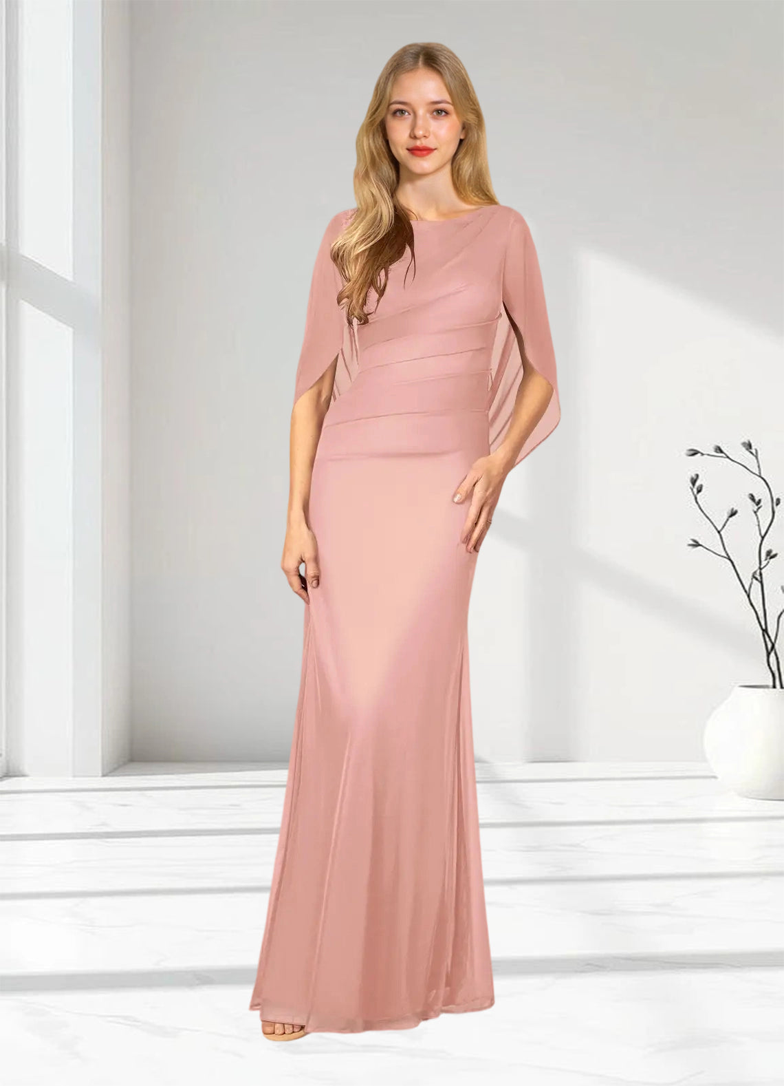 Augday Belladonna Mermaid Scoop Pleated Mesh Dress