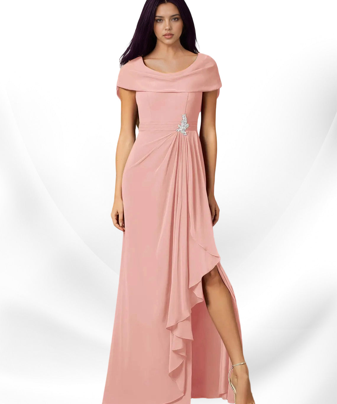 Augday Mary A-Line Side Slit Chiffon Dress