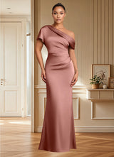 Augday Rutha Sheath One Shoulder Stretch Satin Dress