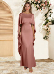 Augday Eli Sheath Boatneck Stretch Satin Dress
