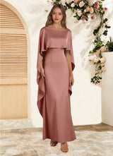 Augday Eli Sheath Boatneck Stretch Satin Dress