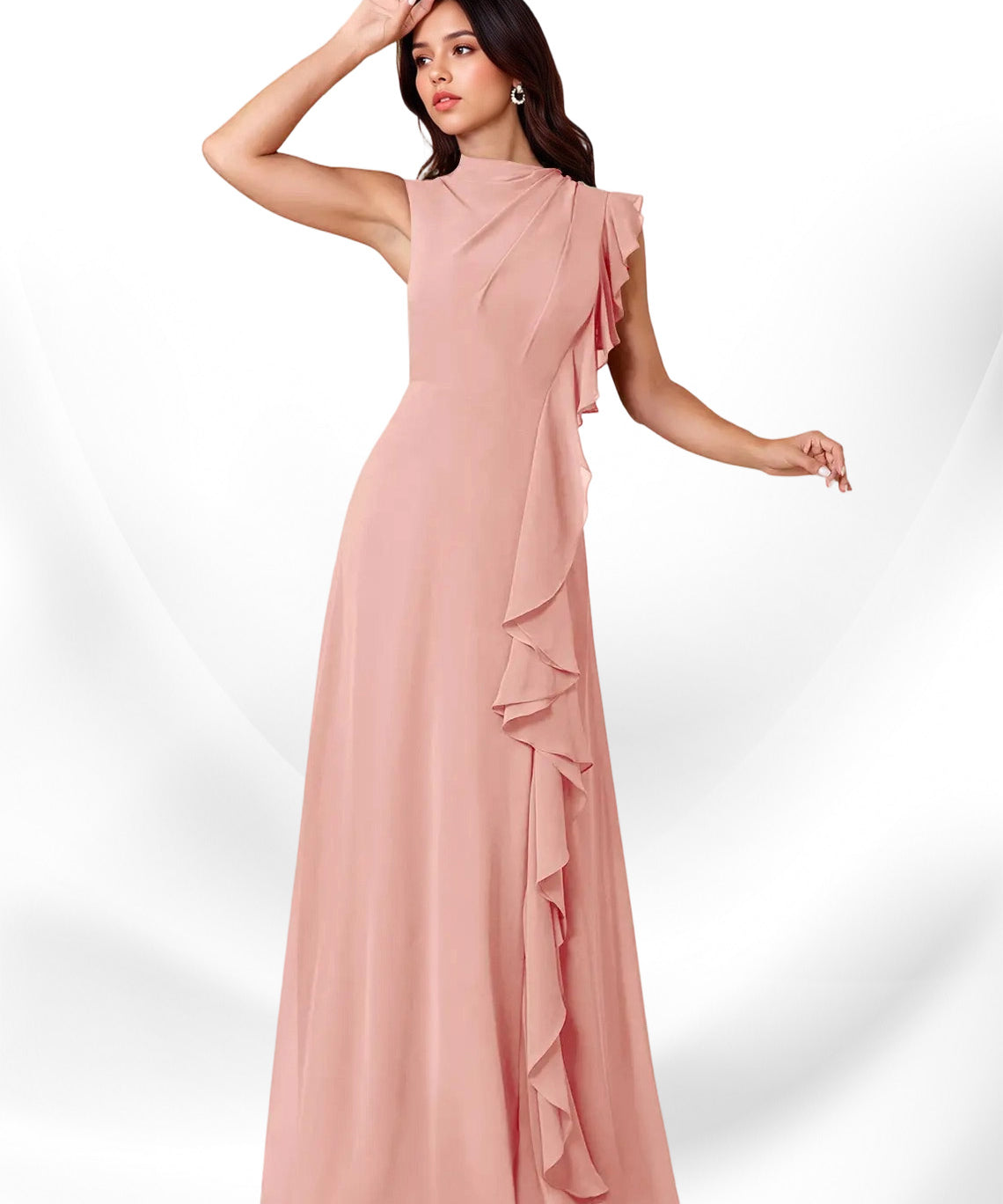 Augday Narine A-Line High Neckline Pleated Chiffon Dress