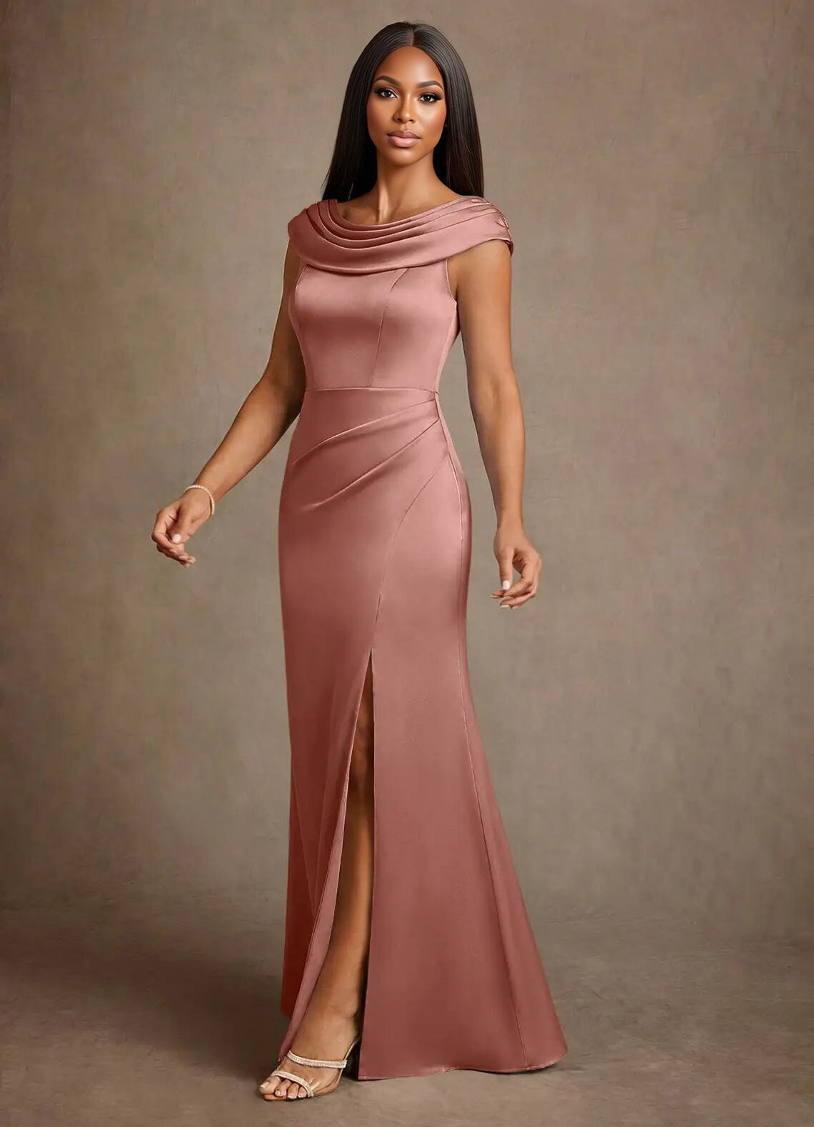 Augday Irvine A-Line Pleated Stretch Satin Dress