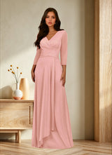 Augday Annetta A-Line V-Neck Pleated Mesh Dress