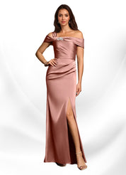 Augday Mermaid Off the Shoulder Stretch Satin Dress