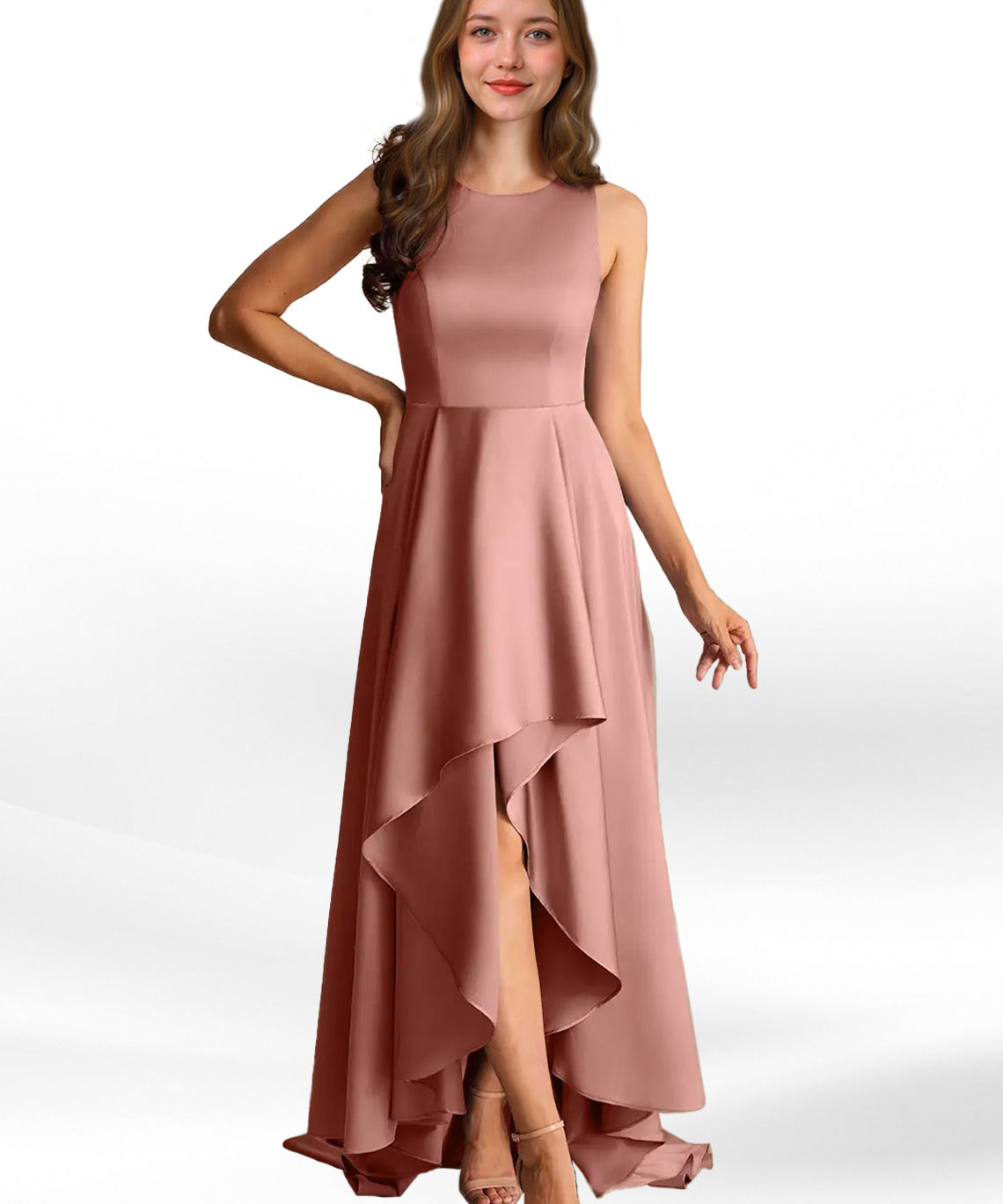 Augday Niles A-Line Trains Stretch Satin Dress