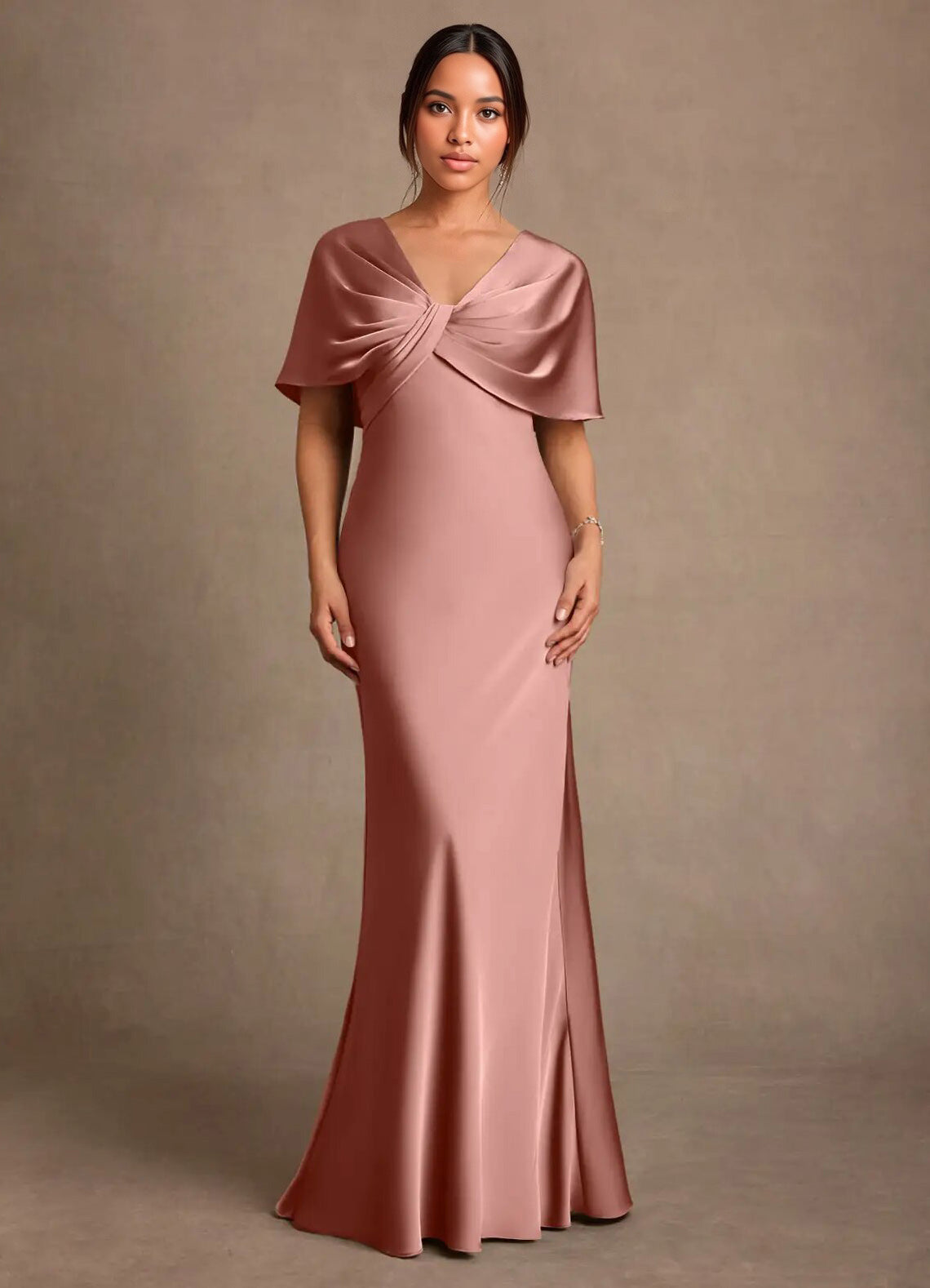 Augday Dosia Sheath Pleated Stretch Satin Dress