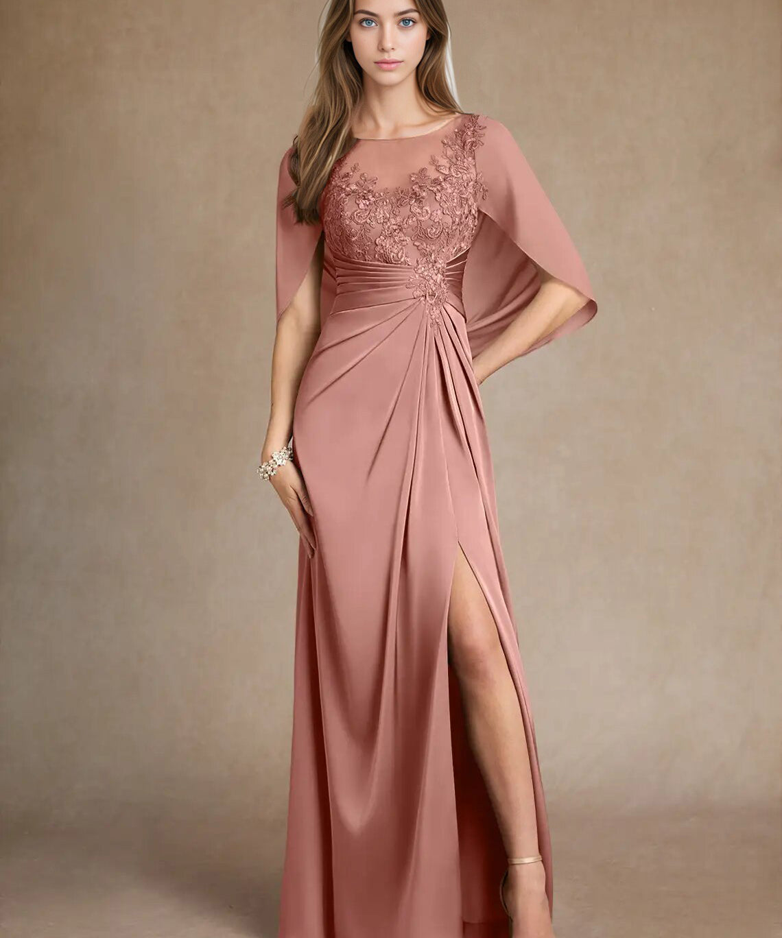 Augday Hera Mother of the Bride Dresses A-Line Lace Stretch Satin Dress