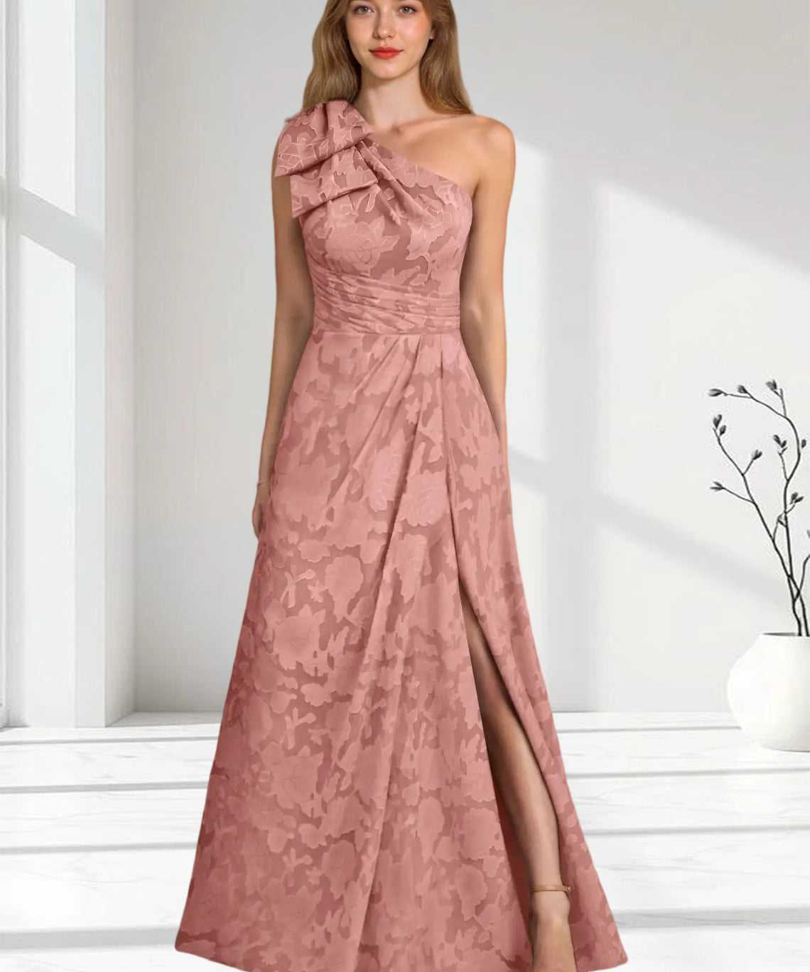 Augday Easton Ball-Gown One Shoulder Floral Burnout Dress