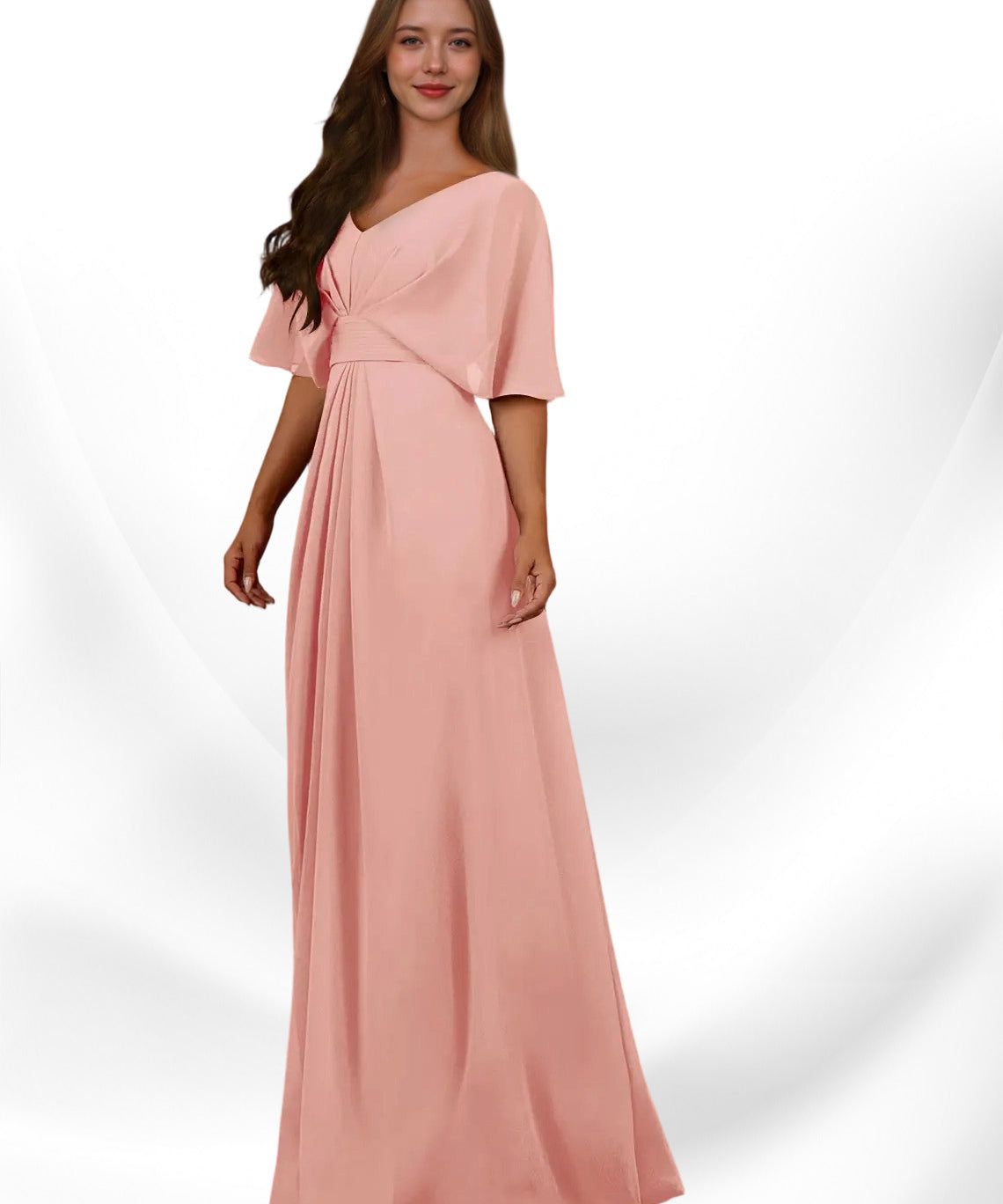 Augday Oksana A-Line V-Neck Pleated Chiffon Dress