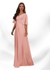 Augday Oksana A-Line V-Neck Pleated Chiffon Dress