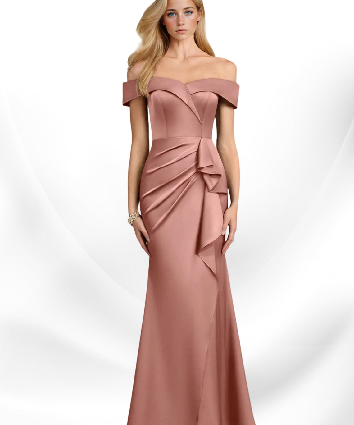 Augday Laredo Mermaid Off the Shoulder Stretch Satin Dress