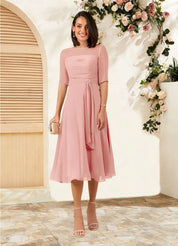 Augday Naomi A-Line Boatneck Pleated Chiffon Dress