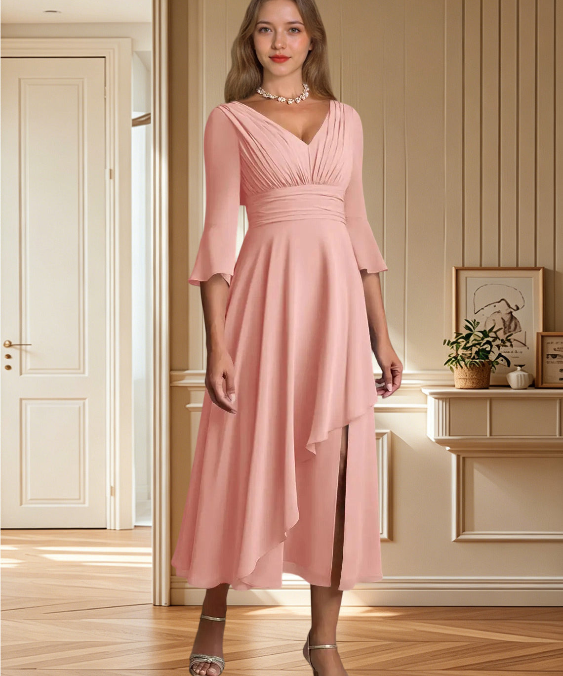 Augday Aerynne A-Line Pleated Chiffon Dress