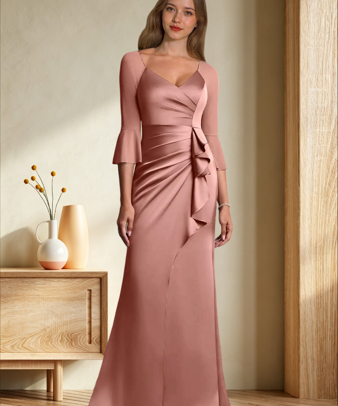 Augday Nampa Sheath Pleated Mesh Dress