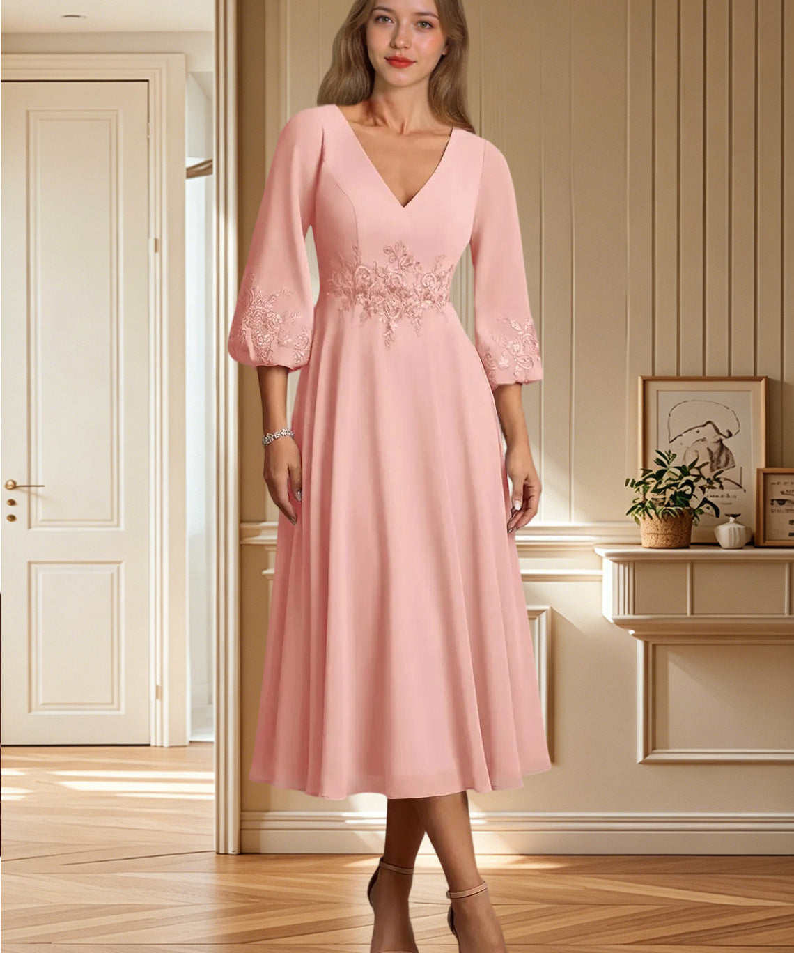 Augday Ana A-Line Lace Chiffon Dress