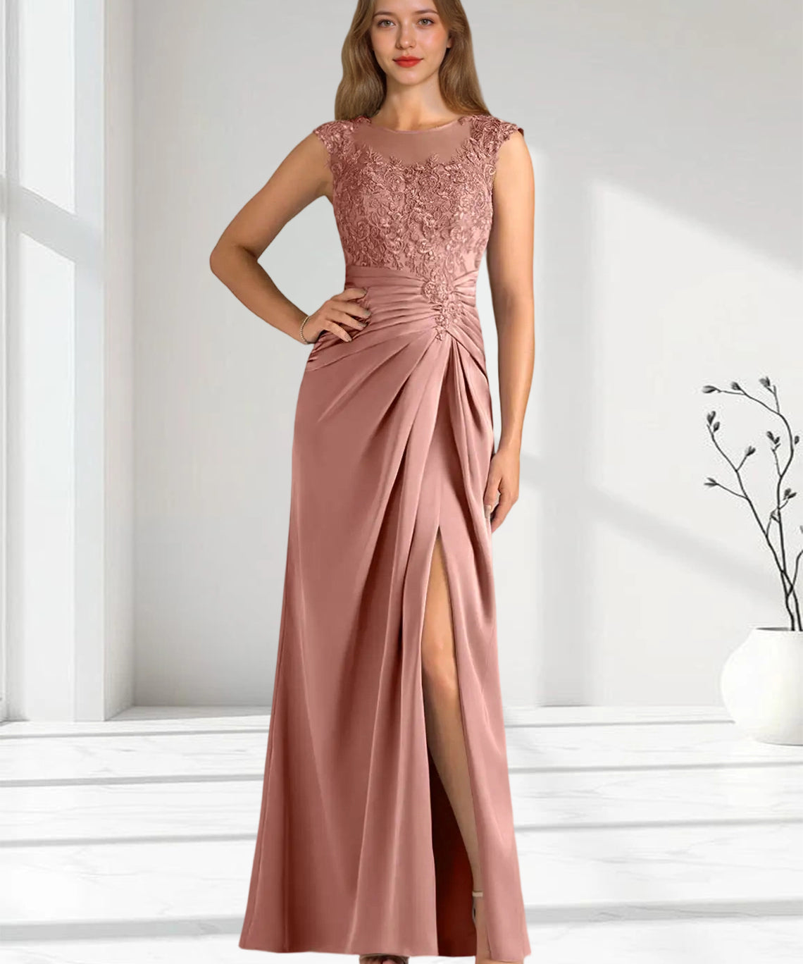 Augday Santa Barbara Sheath Pleated Stretch Satin Dress