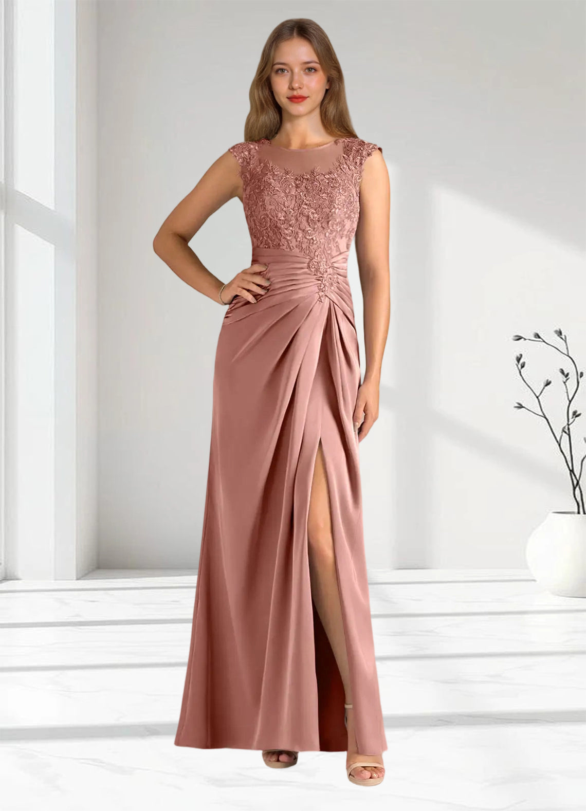 Augday Santa Barbara Sheath Pleated Stretch Satin Dress