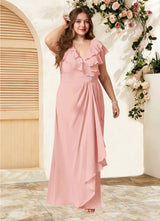 Augday Snapdragon A-Line V-Neck Ruched Chiffon Dress