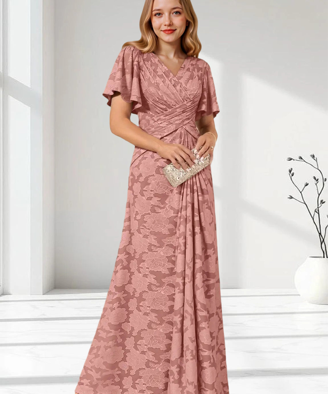 Augday Emmeline Pleated Floral Burnout Dress