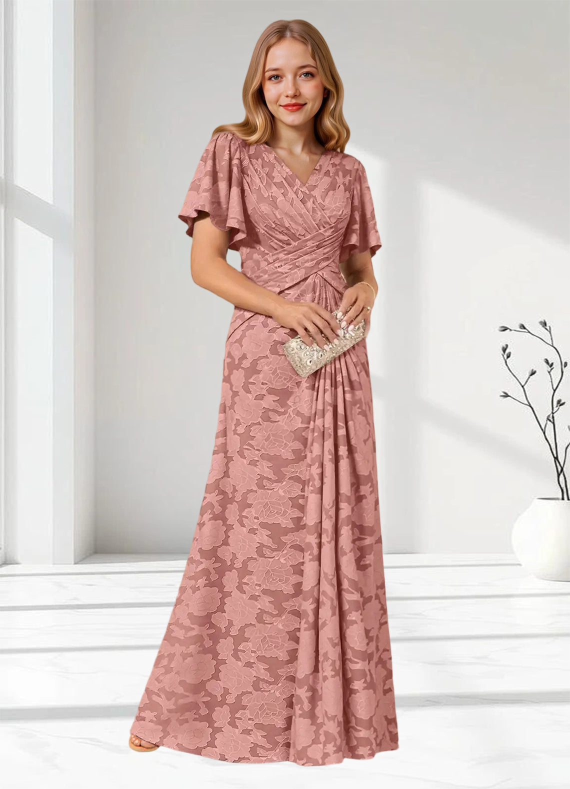 Augday Emmeline Pleated Floral Burnout Dress
