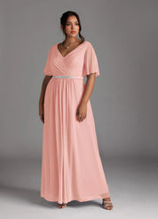 Augday A-Line V-Neck Pleated Chiffon Dress Plus Size