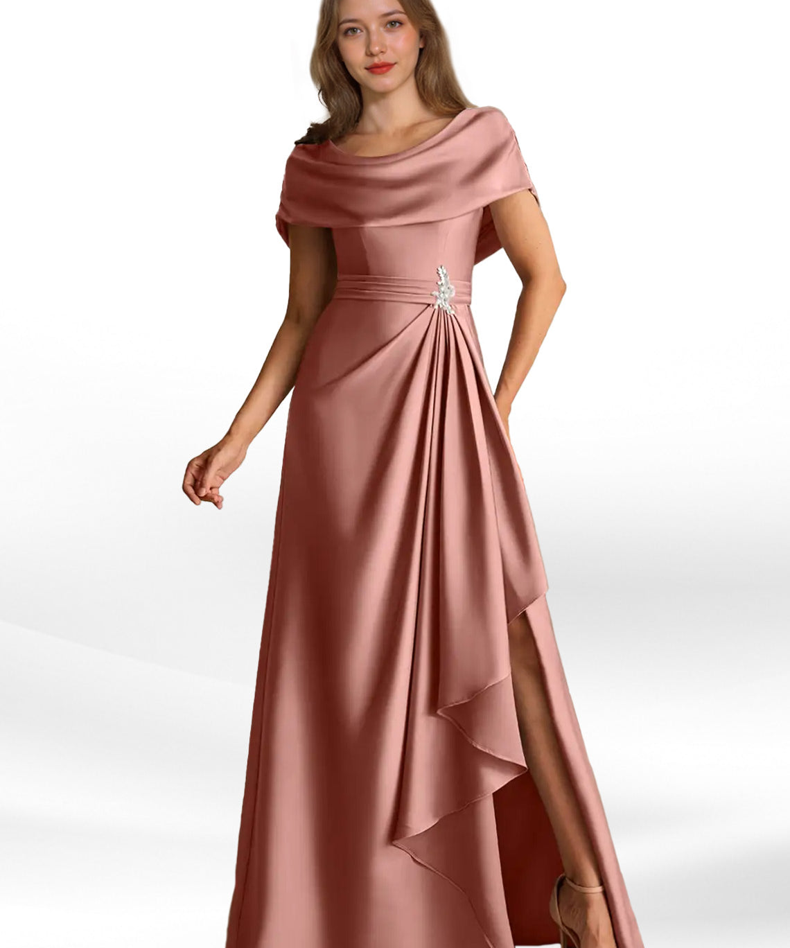 Augday Branford A-Line Pleated Stretch Satin Dress