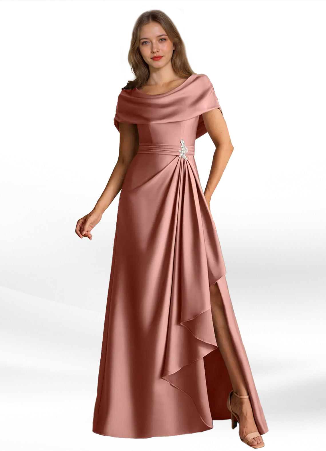 Augday Branford A-Line Pleated Stretch Satin Dress