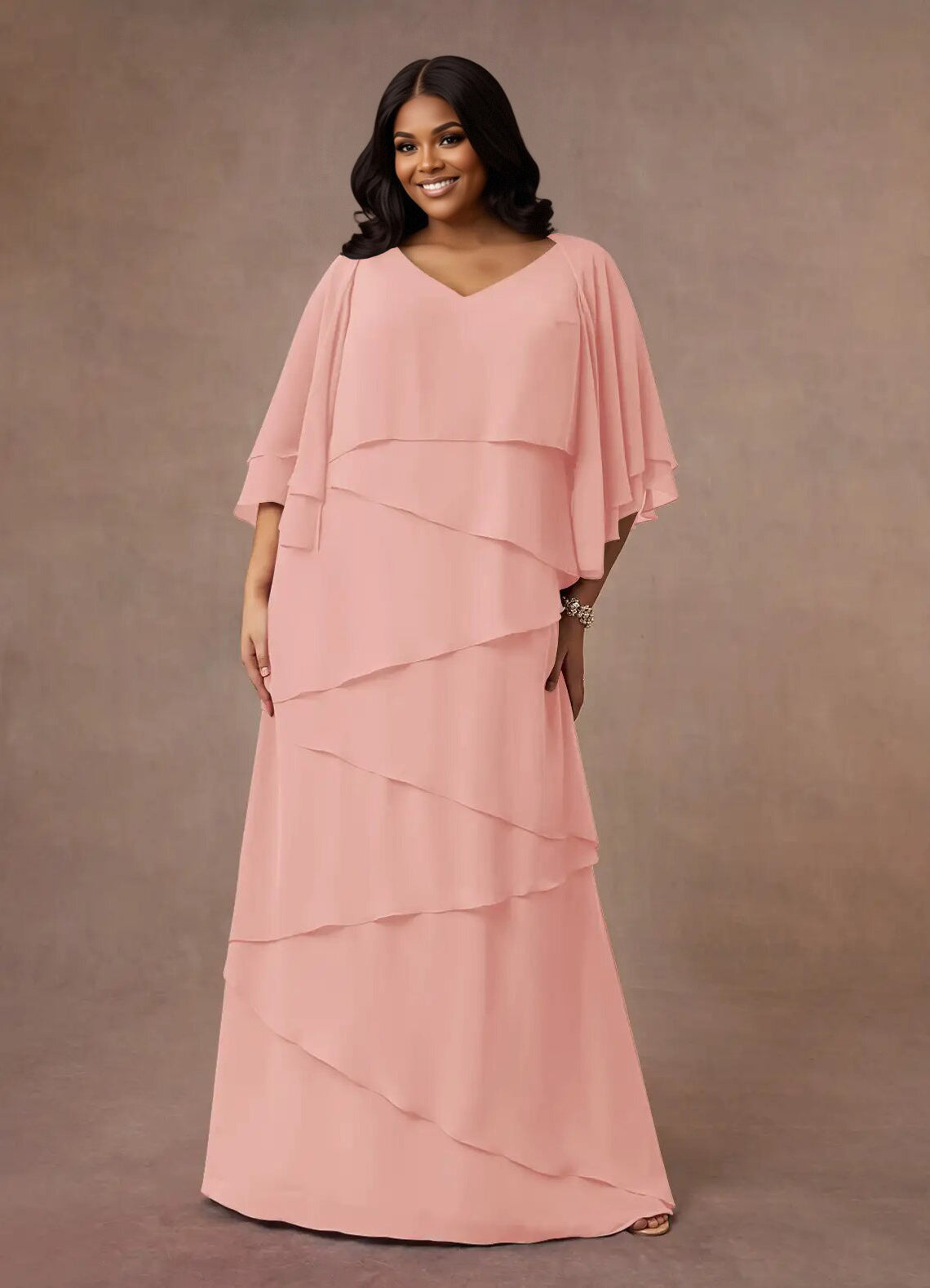 Augday OHara A-Line V-Neck Chiffon Dress Plus Size