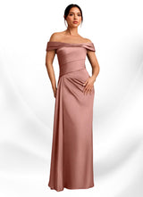 Augday Beah Sheath Off the Shoulder Stretch Satin Dress