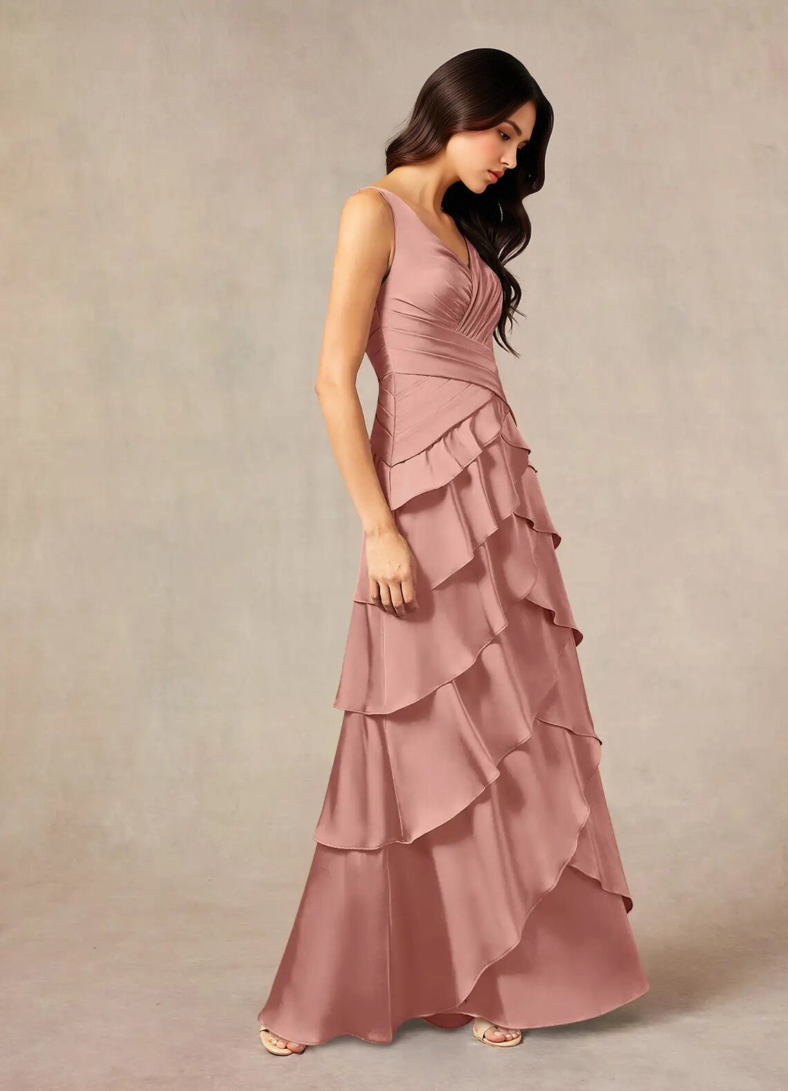 Augday Viola A-Line Pleated Stretch Satin Dress