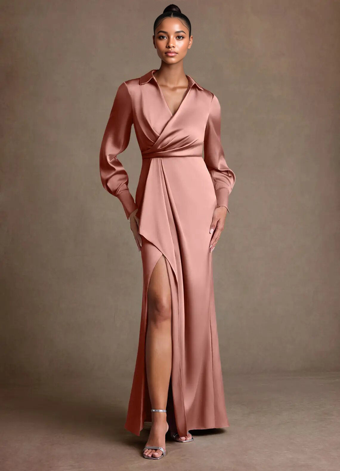 Augday Jacinta Sheath Pleated Stretch Satin Dress