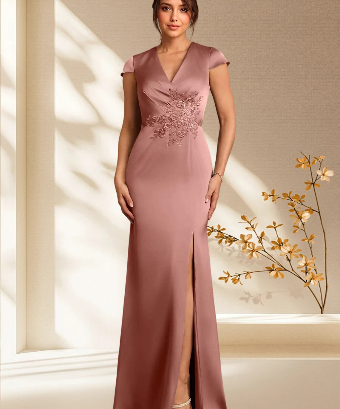Augday Rilda Sheath Lace Stretch Satin Dress