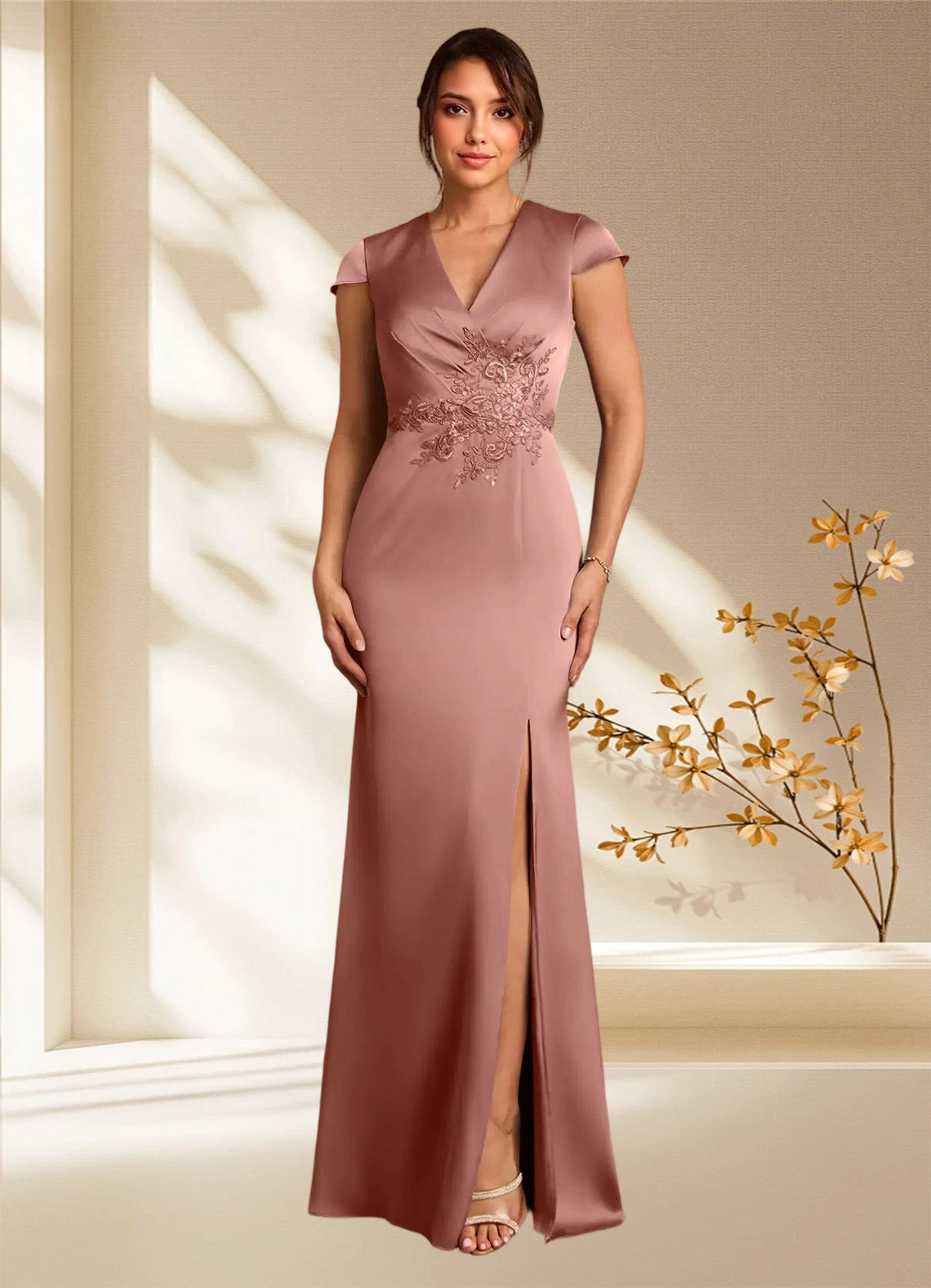 Augday Rilda Sheath Lace Stretch Satin Dress