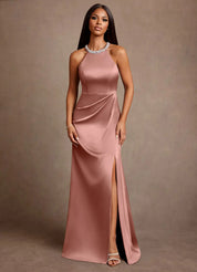 Augday Lawrence A-Line Pleated Stretch Satin Dress
