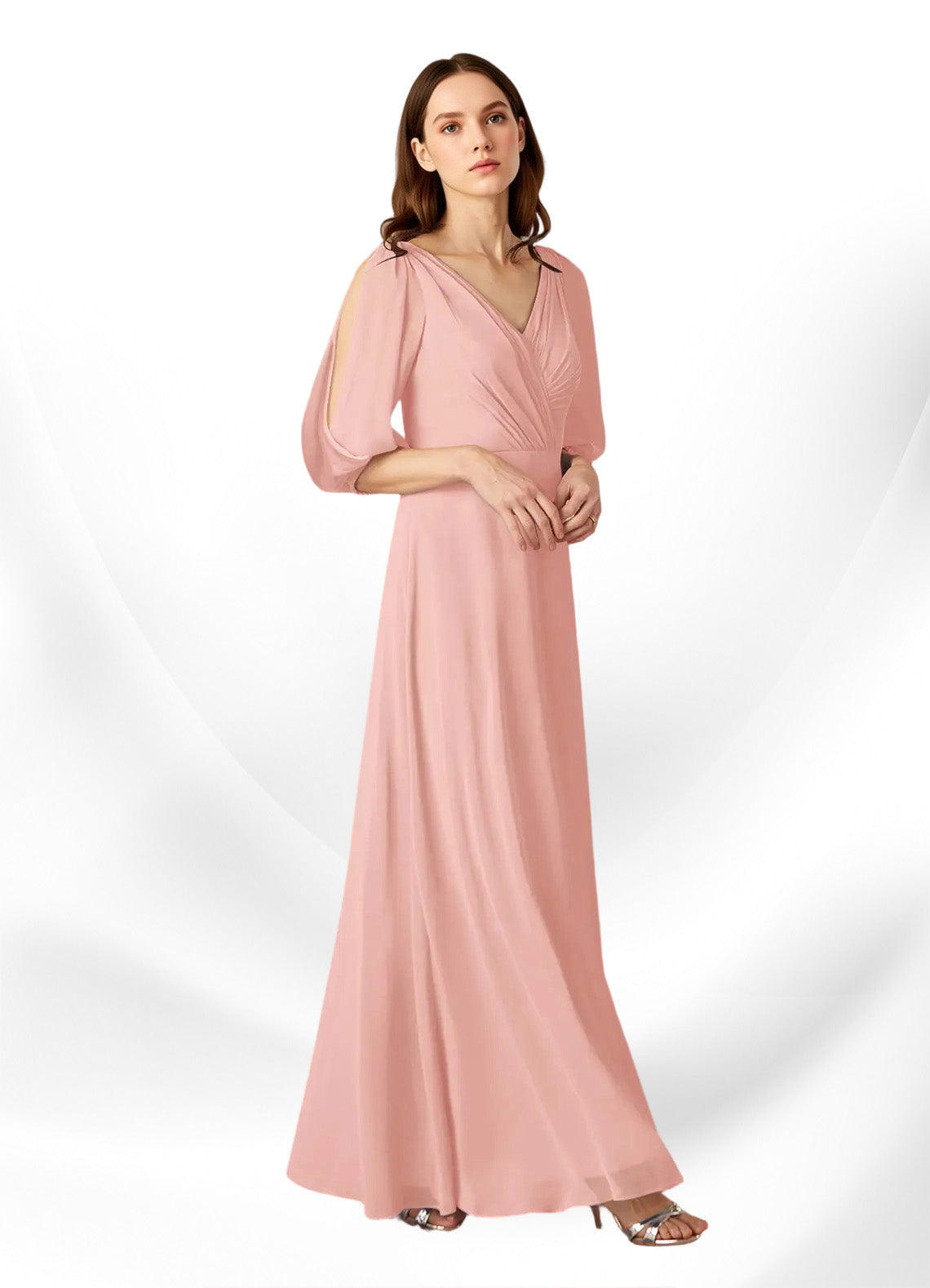 Augday Bronwyn A-Line V-Neck Ruched Chiffon Dress