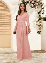 Augday Belinda A-Line V-Neck Pleated Chiffon Dress