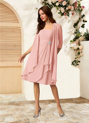 Augday Olivia A-Line Square Neckline Pleated Chiffon Dress