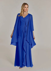 Augday Manuella A-Line V-Neck Pleated Chiffon Dress