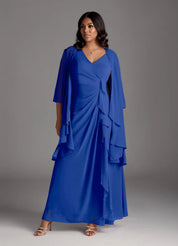 Augday Manuella A-Line V-Neck Pleated Chiffon Dress Plus Size