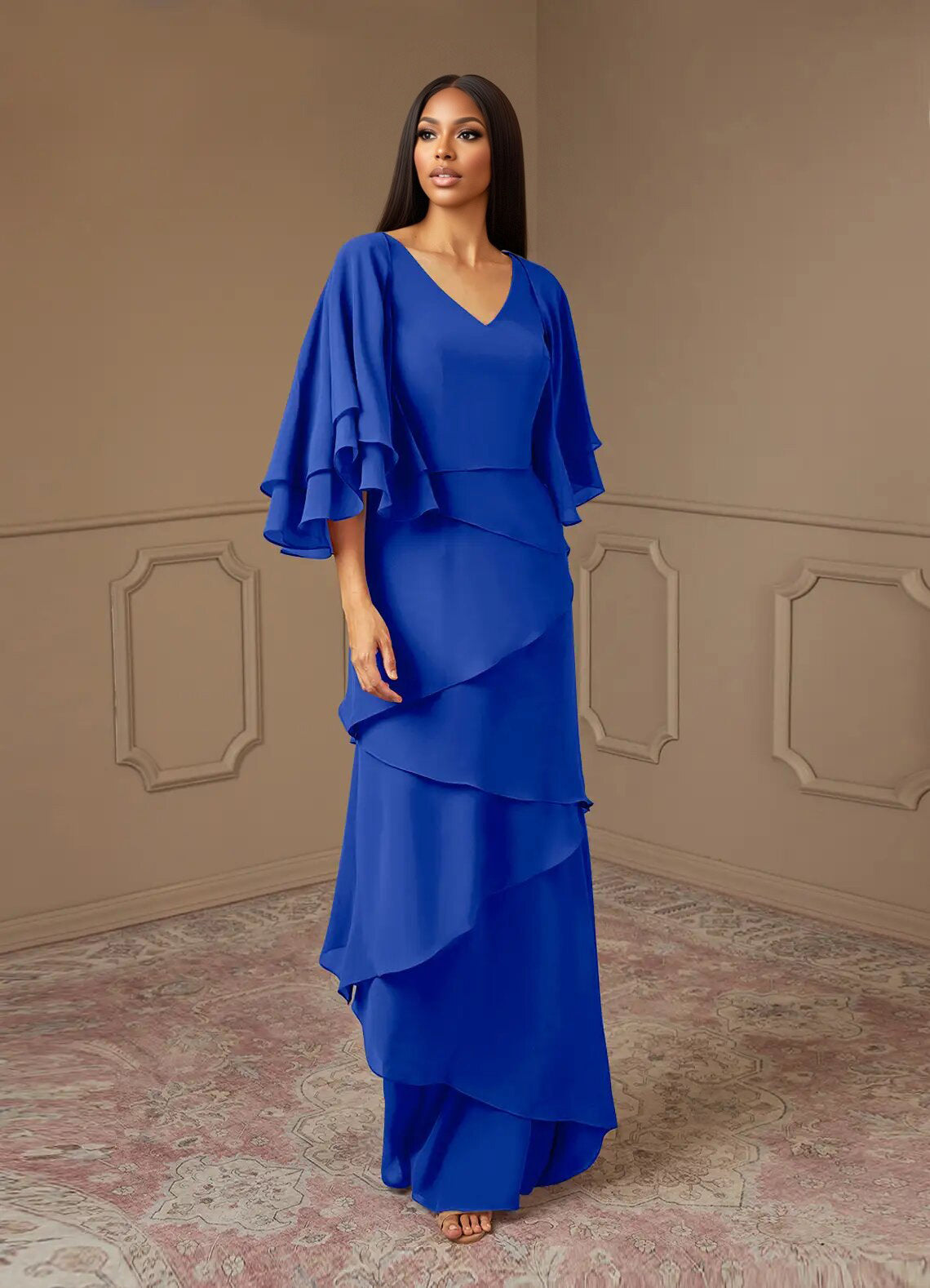 Augday OHara A-Line V-Neck Chiffon Dress