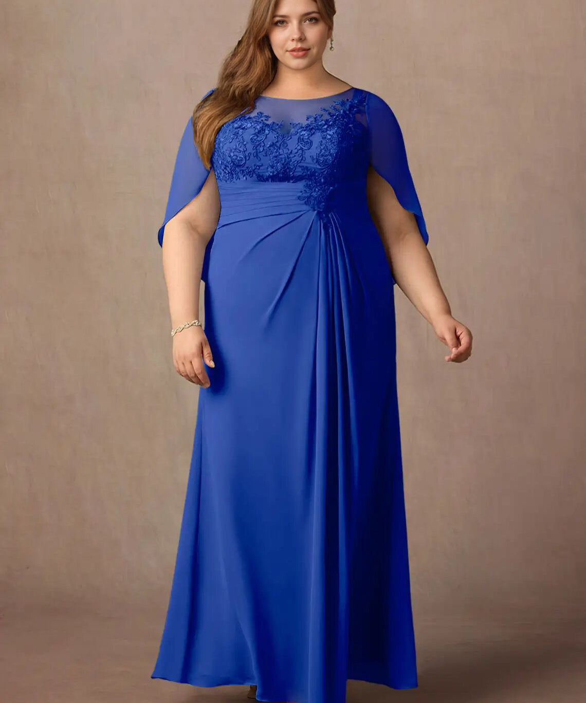 Augday Hera Mother of the Bride Dresses A-Line Lace Capelet Chiffon Dress Plus Size